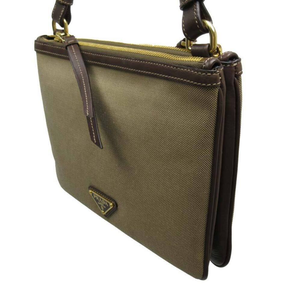 PRADA Crossbody Shoulder Bag Brown Canvas Leather - Picture 3 of 3